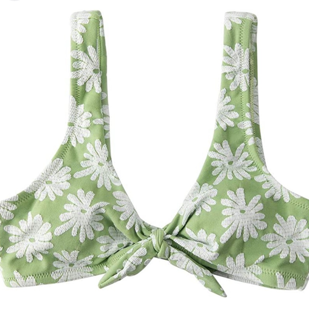 CUPSHE | Bikini Top Floral Print Knot Bathing Suit Light Green